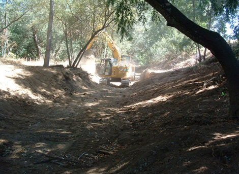 Dry Creek 9-12-12 rough grading of channel slopes.